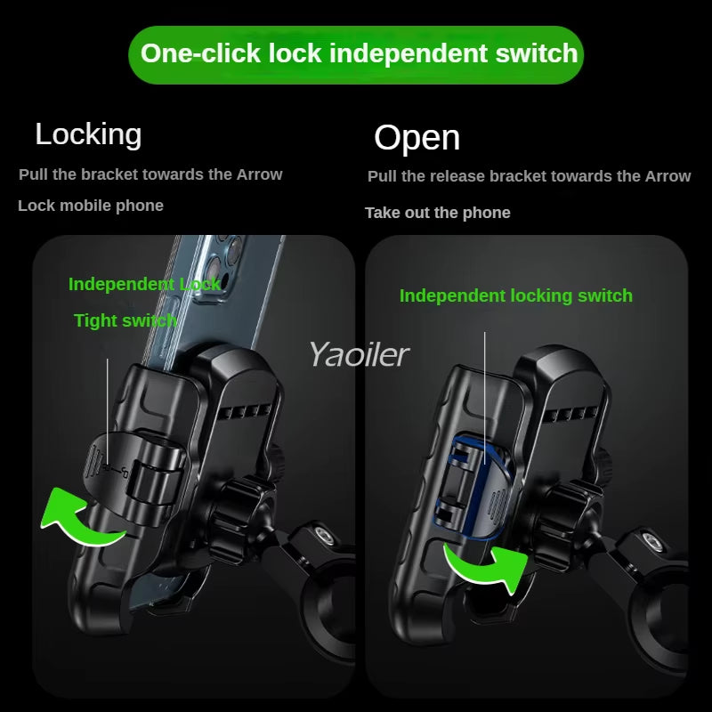 Aluminum Anti-Vibration Motorcycle Phone Mount Holder 1S Lock Camera Friendly Anti-Theft Handlebar for Bike Bicycle Scooter ATV