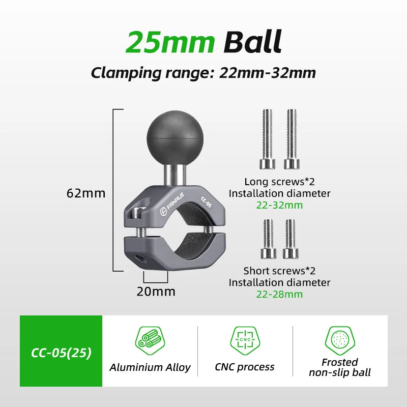 FANAUE Aluminum 1 Inch Ball Handlebar Clamp Mount Base for Double Socket Arm Bike Motorcycle Phone Holder Compatible Ram Mounts