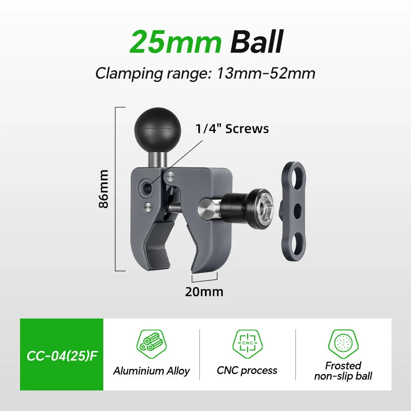 FANAUE Aluminum 1 Inch Ball Handlebar Clamp Mount Base for Double Socket Arm Bike Motorcycle Phone Holder Compatible Ram Mounts