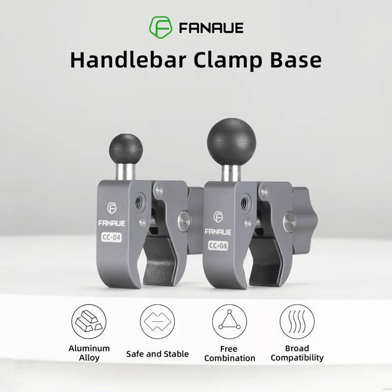 FANAUE Aluminum 1 Inch Ball Handlebar Clamp Mount Base for Double Socket Arm Bike Motorcycle Phone Holder Compatible Ram Mounts