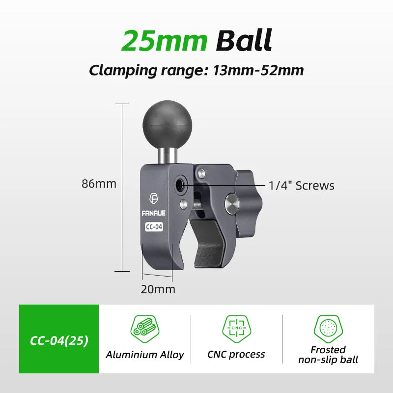 FANAUE Aluminum 1 Inch Ball Handlebar Clamp Mount Base for Double Socket Arm Bike Motorcycle Phone Holder Compatible Ram Mounts
