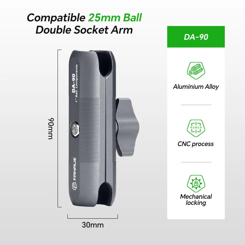 FANAUE Aluminum 1 Inch Ball Handlebar Clamp Mount Base for Double Socket Arm Bike Motorcycle Phone Holder Compatible Ram Mounts