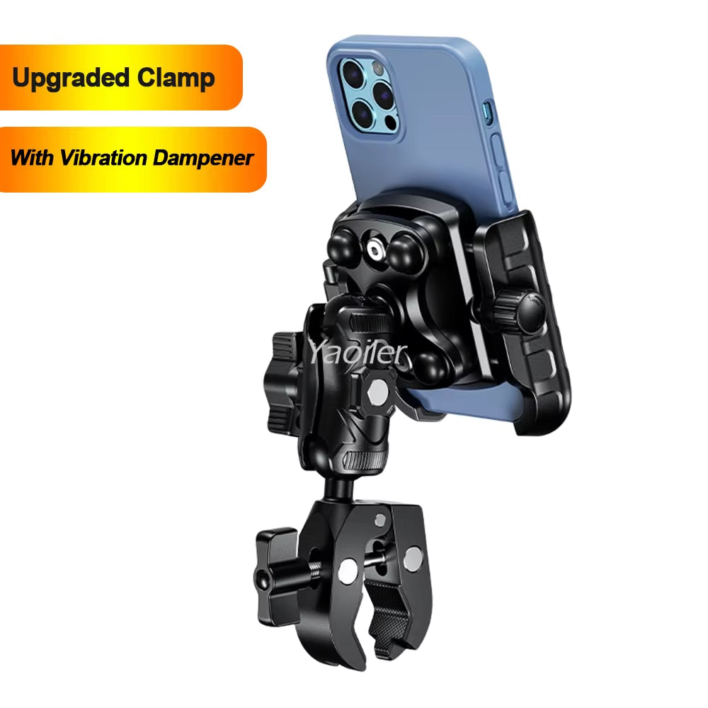 Aluminum Anti-Vibration Motorcycle Phone Mount Holder 1S Lock Camera Friendly Anti-Theft Handlebar for Bike Bicycle Scooter ATV
