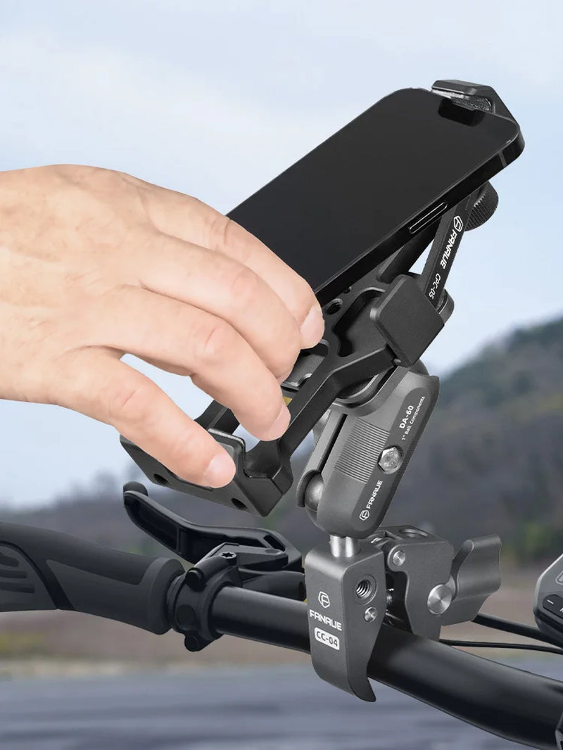 FANAUE Motorcycle Phone Holder 360° Rotating Adjustable Aluminum Alloy Handlebar Cell Clip for ATV/ UTV Bike Bicycle Motorbike