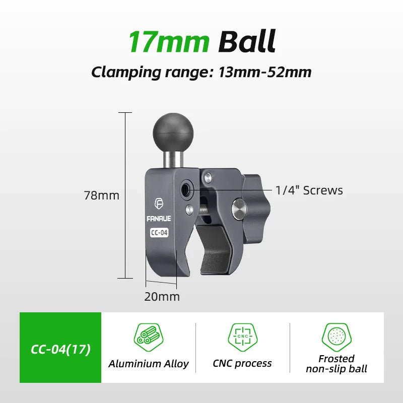 FANAUE Aluminum 1 Inch Ball Handlebar Clamp Mount Base for Double Socket Arm Bike Motorcycle Phone Holder Compatible Ram Mounts