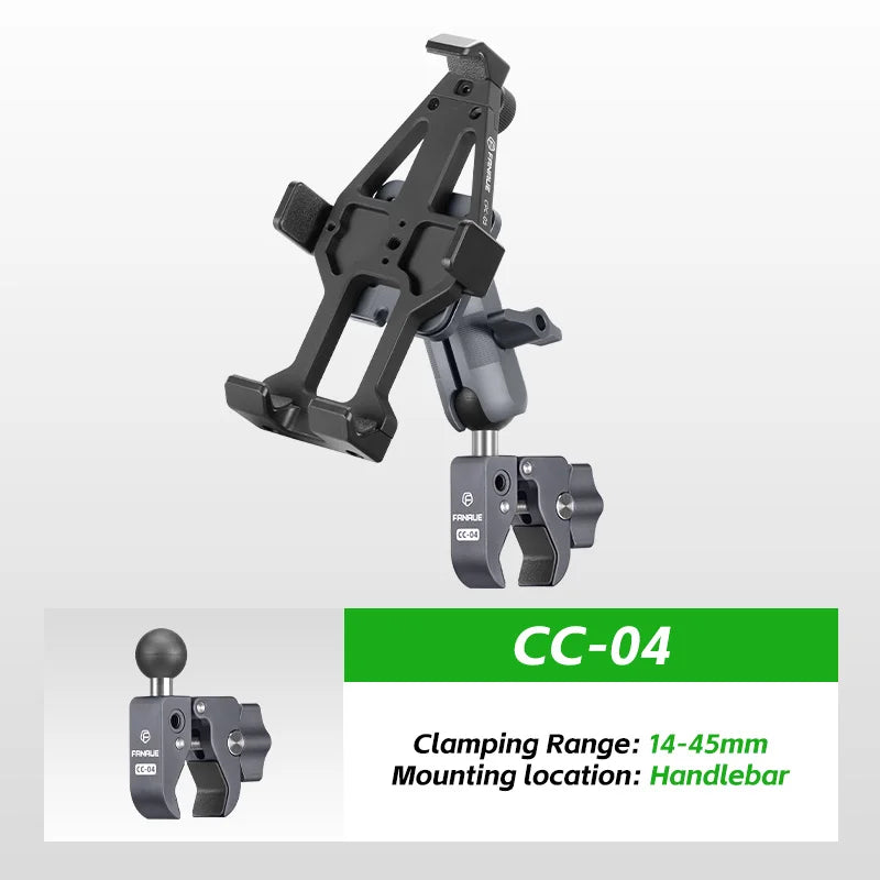 FANAUE Motorcycle Phone Holder 360° Rotating Adjustable Aluminum Alloy Handlebar Cell Clip for ATV/ UTV Bike Bicycle Motorbike