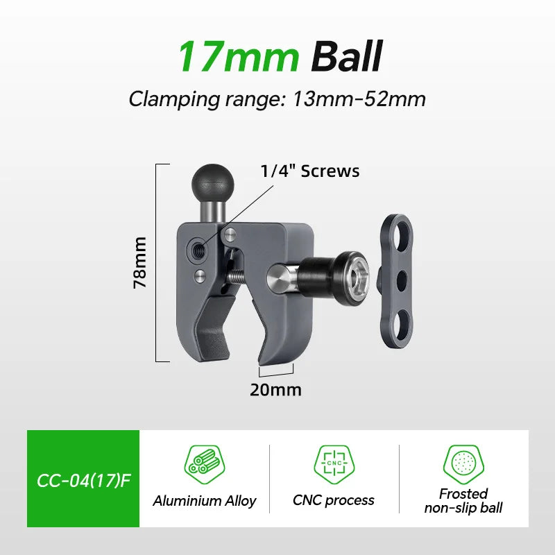 FANAUE Aluminum 1 Inch Ball Handlebar Clamp Mount Base for Double Socket Arm Bike Motorcycle Phone Holder Compatible Ram Mounts