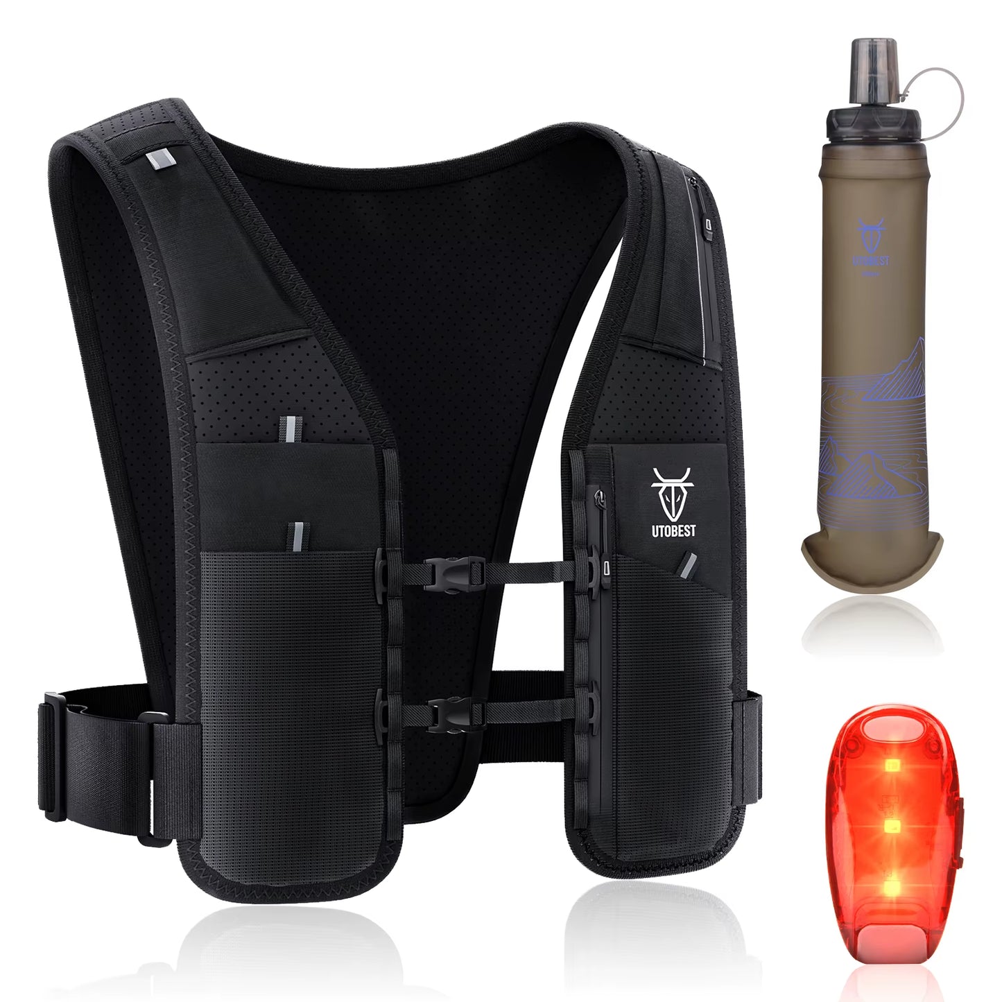 UTR113 Reflective Running Hydration Vest Adjustable Phone Holder for Training Cycling Hiking