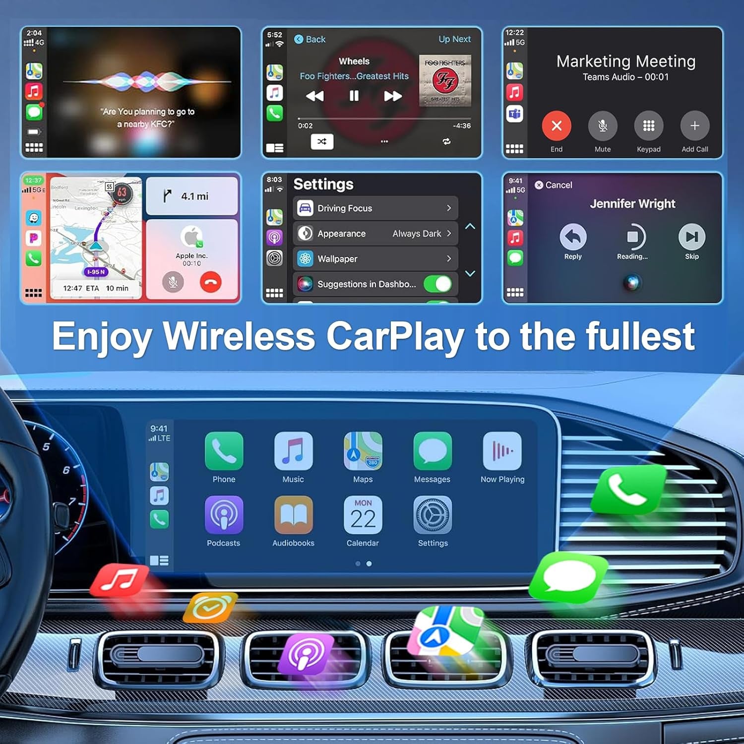 Carplay Wireless Adapter, Wireless Carplay Adapter for Apple 2024, Support Online Update Wired to Wireless Carplay Adapter, Super Mini Carplay Dongle for Iphone Plug and Play