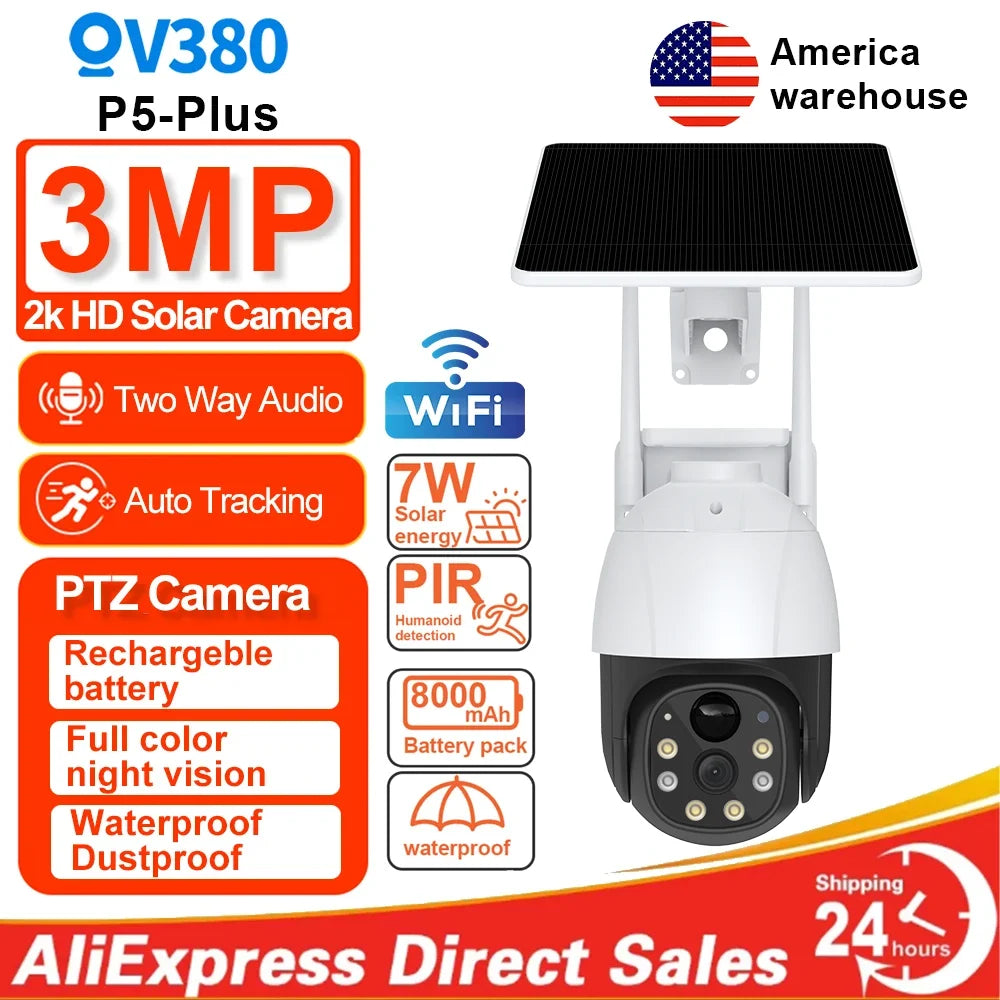 6MP Wireless Solar Camera Dual Lens Wifi PTZ Camera Outdoor Built-In Battery Video Surveillance Camera Long Time Standby Icsee