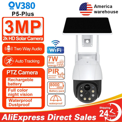 6MP Wireless Solar Camera Dual Lens Wifi PTZ Camera Outdoor Built-In Battery Video Surveillance Camera Long Time Standby Icsee