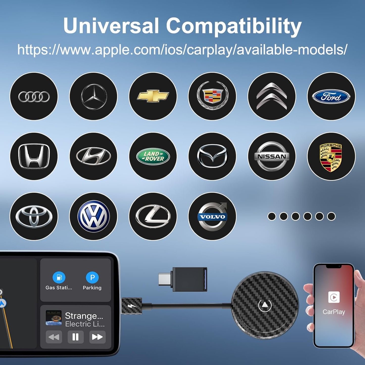 Carplay Wireless Adapter, Wireless Carplay Adapter for Apple 2024, Support Online Update Wired to Wireless Carplay Adapter, Super Mini Carplay Dongle for Iphone Plug and Play