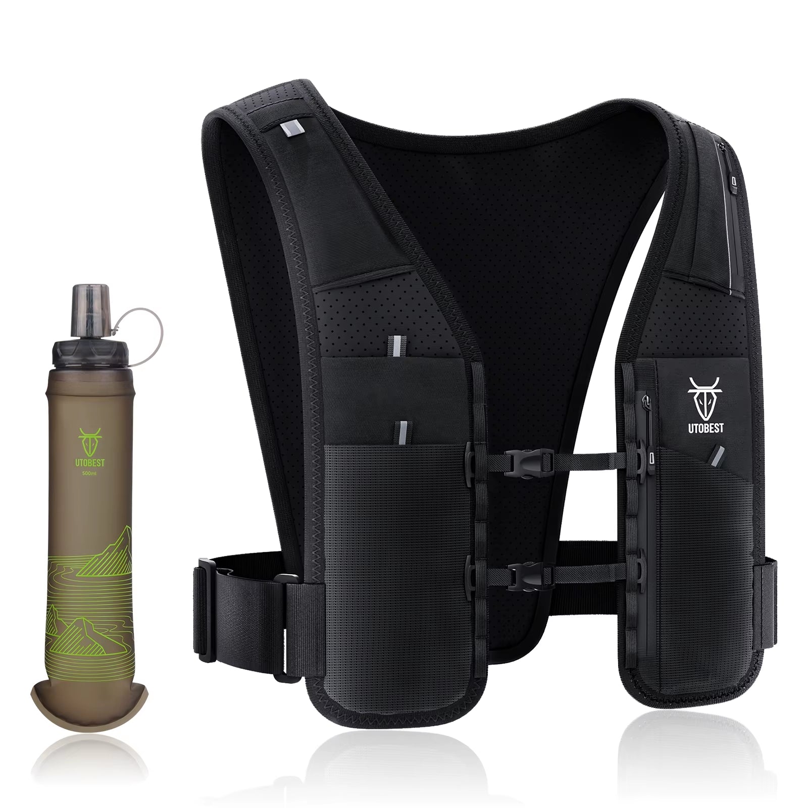 UTR113 Reflective Running Hydration Vest Adjustable Phone Holder for Training Cycling Hiking