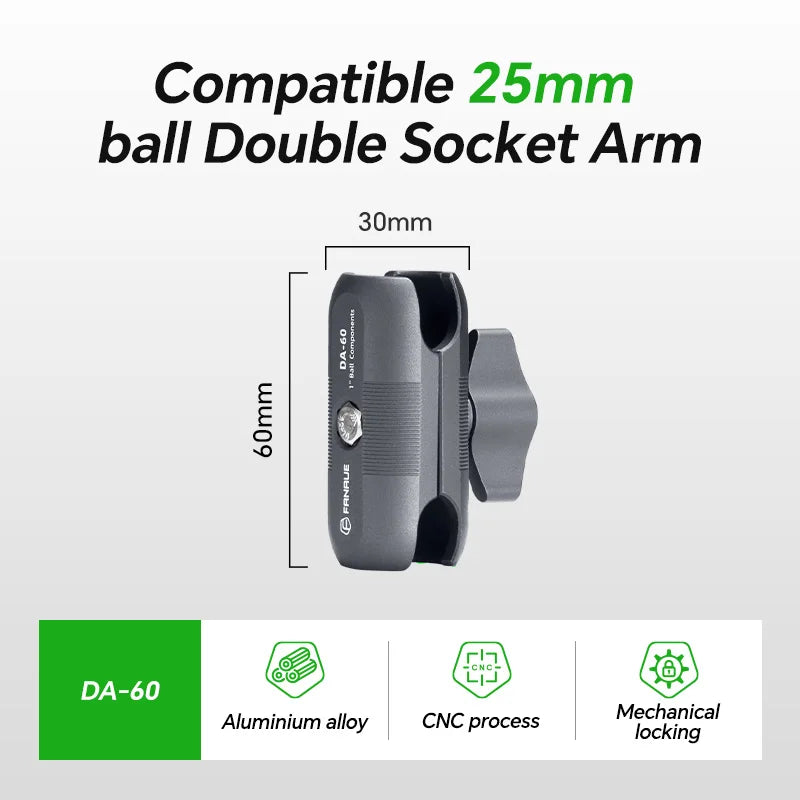 FANAUE Aluminum 1 Inch Ball Handlebar Clamp Mount Base for Double Socket Arm Bike Motorcycle Phone Holder Compatible Ram Mounts