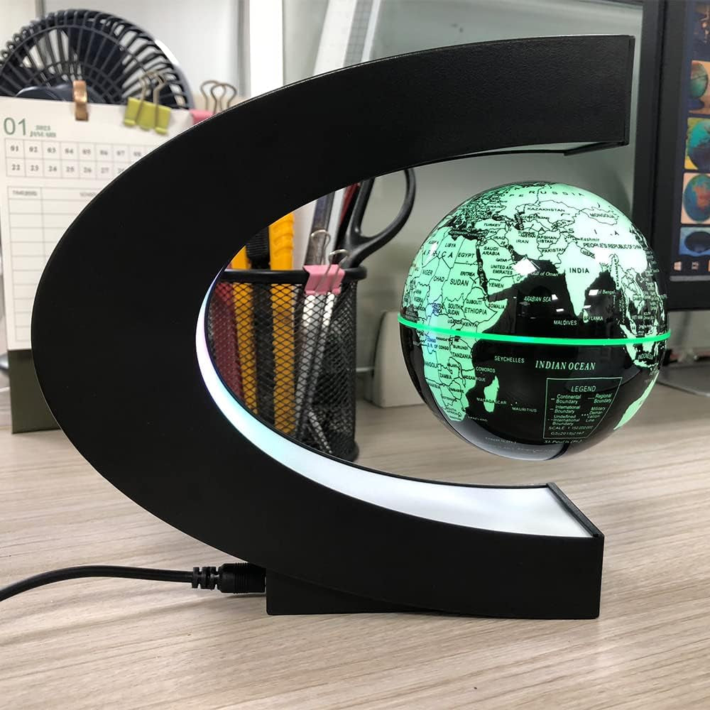 Multicolor Changing Magnetic Levitation Floating Globe, LED Lights, Cool Gadgets, World Map, Black Plastic Globe