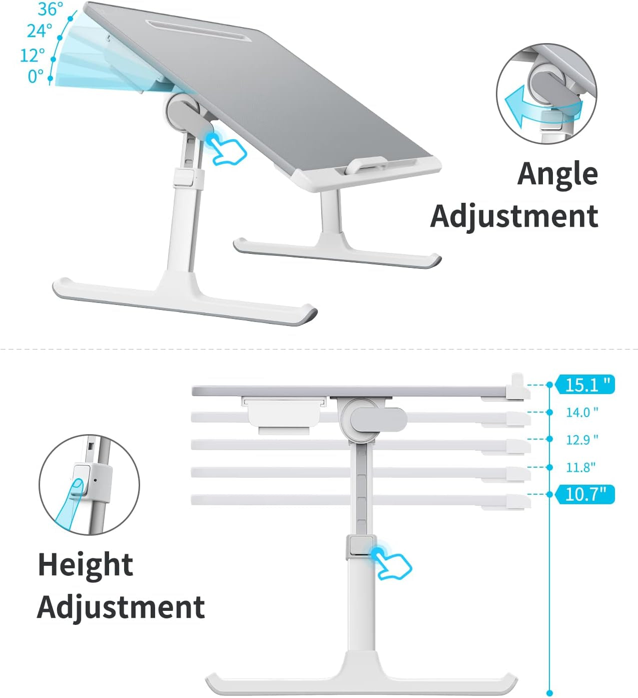 Laptop Tray,  60*45Cm Table Lap for Bed, Multi-Purpose Premium Lapdesk, Height Angle Adjustable, with Book Stand, Drawer, Tablet Slot, for Eating, Working, Writing, Gaming, Drawing (Light Grey)