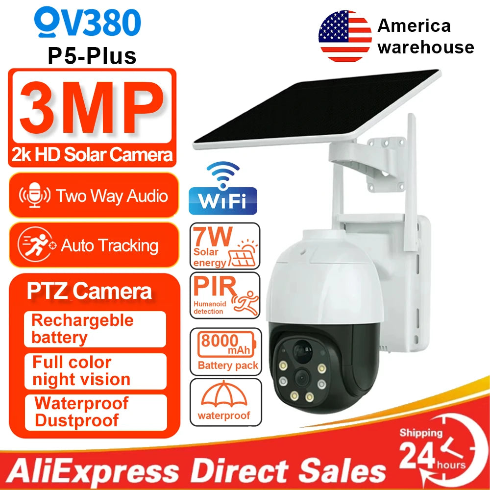 6MP Wireless Solar Camera Dual Lens Wifi PTZ Camera Outdoor Built-In Battery Video Surveillance Camera Long Time Standby Icsee
