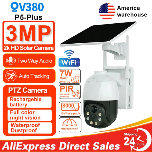 6MP Wireless Solar Camera Dual Lens Wifi PTZ Camera Outdoor Built-In Battery Video Surveillance Camera Long Time Standby Icsee