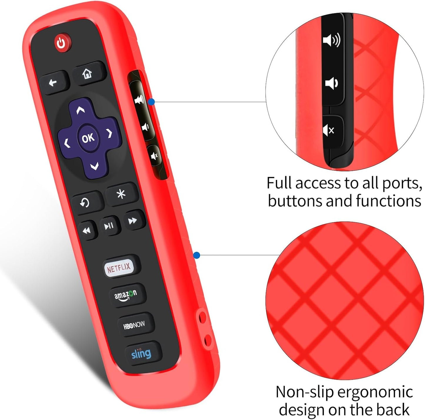 Remote Case for Roku, Battery Cover for TCL Roku Smart TV Steaming Stick Remote, Roku TV Remote Cover Silicone Protective Controller Universal Sleeve Skin Red