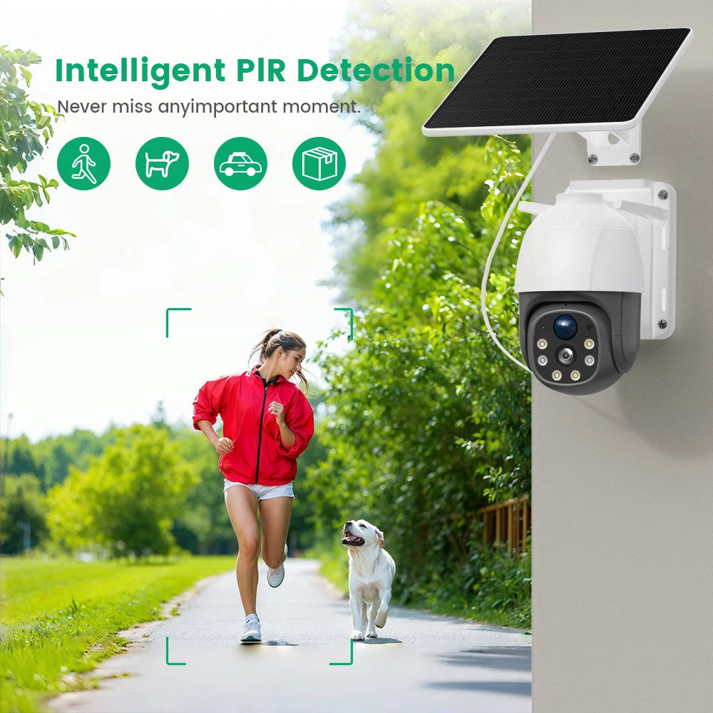 6MP Wireless Solar Camera Dual Lens Wifi PTZ Camera Outdoor Built-In Battery Video Surveillance Camera Long Time Standby Icsee