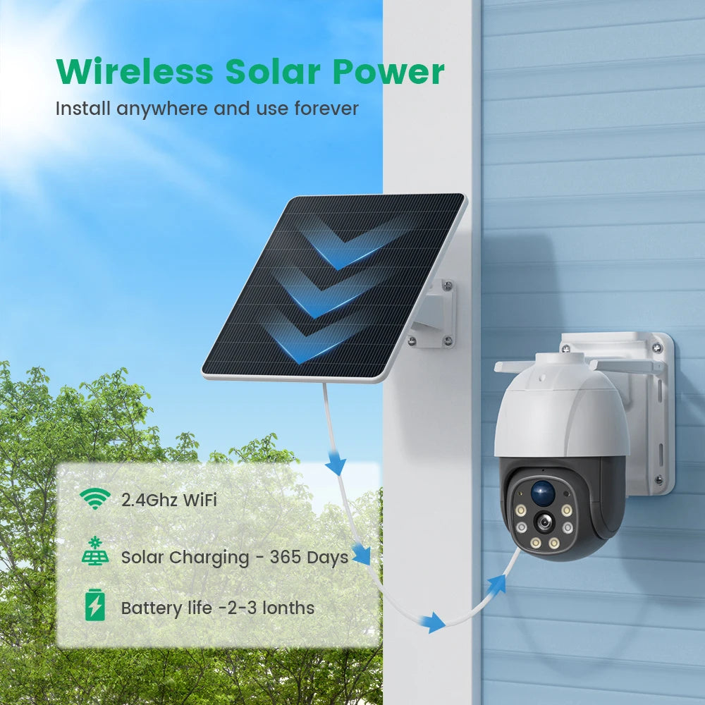 6MP Wireless Solar Camera Dual Lens Wifi PTZ Camera Outdoor Built-In Battery Video Surveillance Camera Long Time Standby Icsee