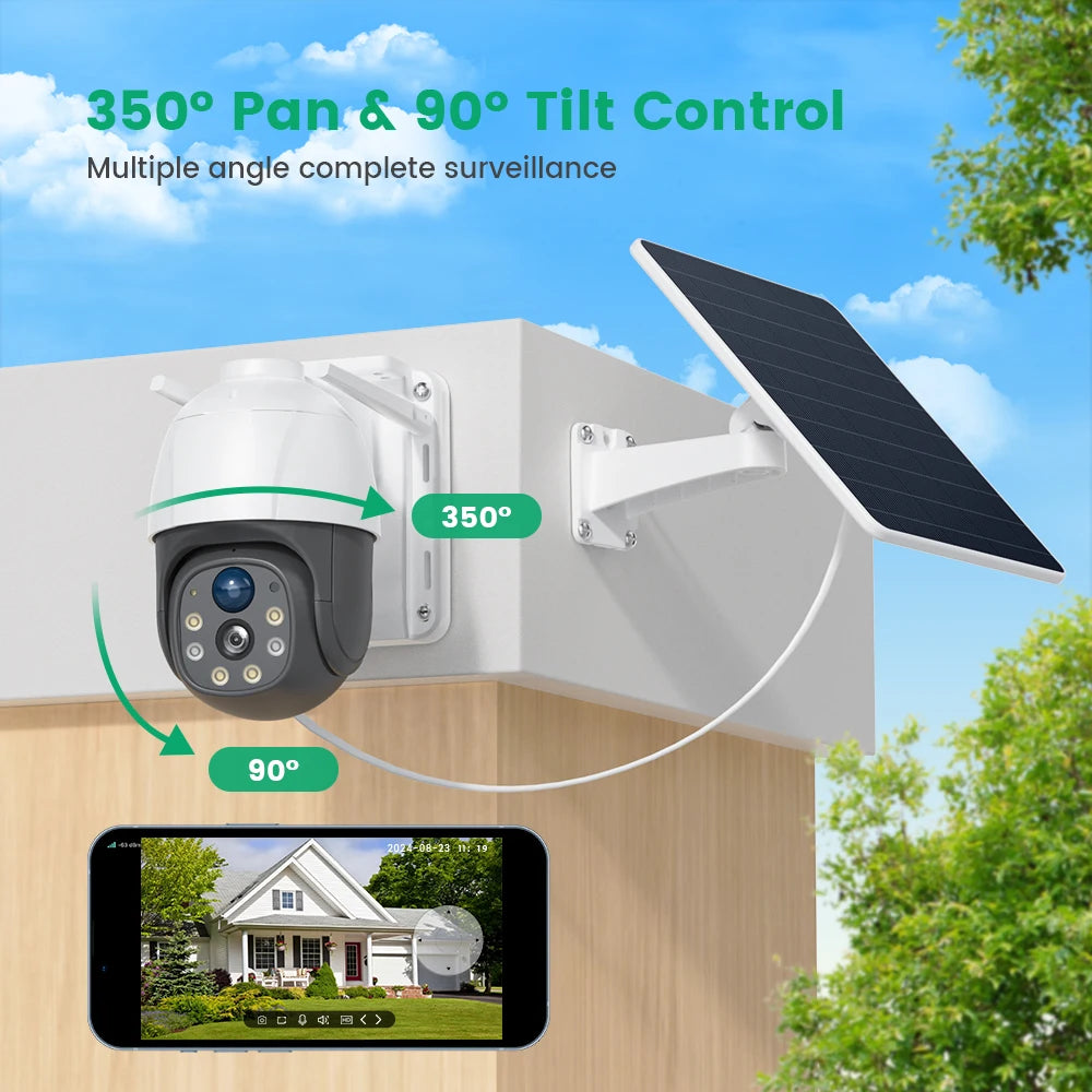 6MP Wireless Solar Camera Dual Lens Wifi PTZ Camera Outdoor Built-In Battery Video Surveillance Camera Long Time Standby Icsee