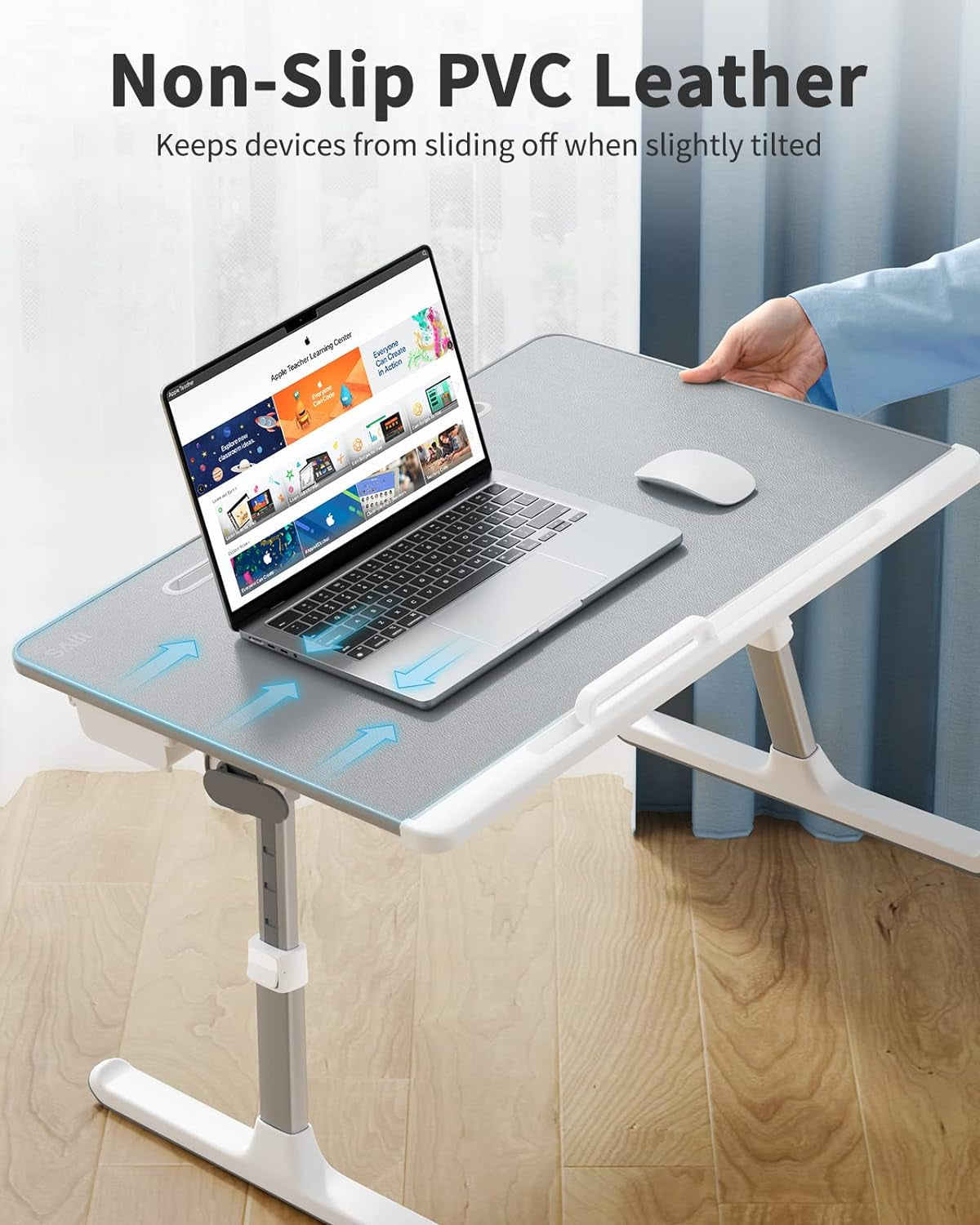 Laptop Tray,  60*45Cm Table Lap for Bed, Multi-Purpose Premium Lapdesk, Height Angle Adjustable, with Book Stand, Drawer, Tablet Slot, for Eating, Working, Writing, Gaming, Drawing (Light Grey)