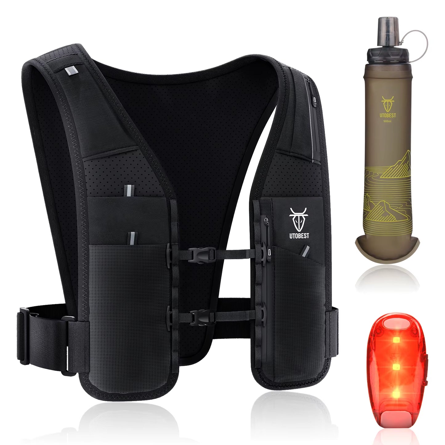 UTR113 Reflective Running Hydration Vest Adjustable Phone Holder for Training Cycling Hiking