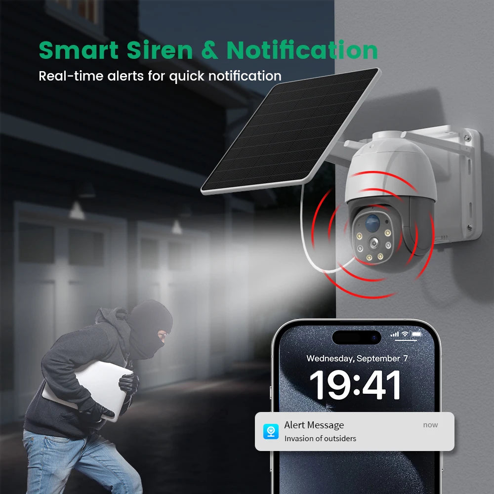 6MP Wireless Solar Camera Dual Lens Wifi PTZ Camera Outdoor Built-In Battery Video Surveillance Camera Long Time Standby Icsee
