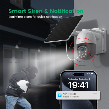 6MP Wireless Solar Camera Dual Lens Wifi PTZ Camera Outdoor Built-In Battery Video Surveillance Camera Long Time Standby Icsee