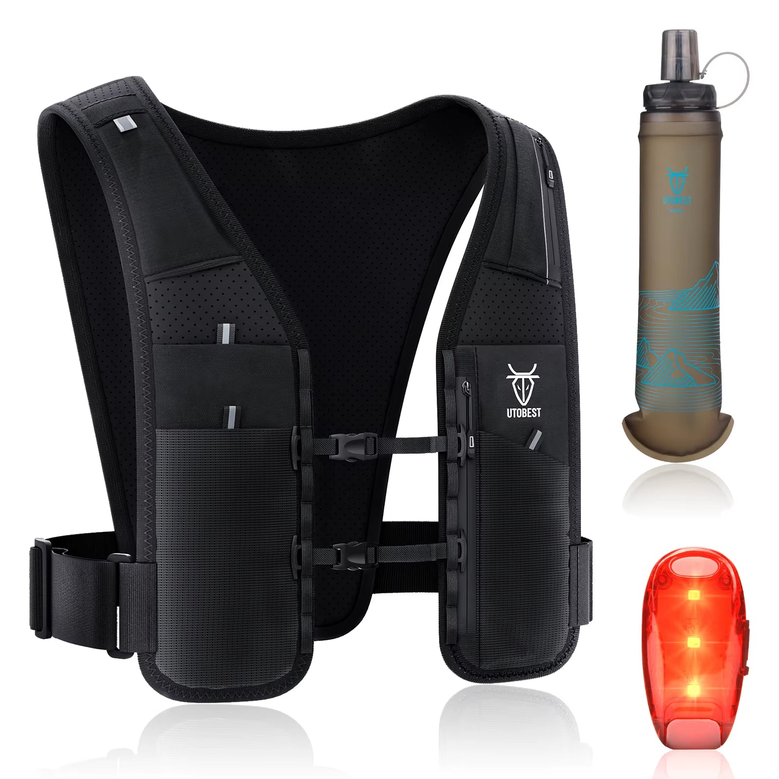 UTR113 Reflective Running Hydration Vest Adjustable Phone Holder for Training Cycling Hiking