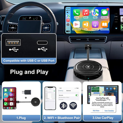 Carplay Wireless Adapter, Wireless Carplay Adapter for Apple 2024, Support Online Update Wired to Wireless Carplay Adapter, Super Mini Carplay Dongle for Iphone Plug and Play