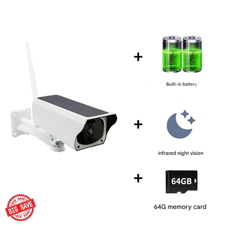 2MP 1080P Solar Security Wifi Camera CCTV Night Vision & APP Alert, Home Protection AI Human Detection Security CCTV Monitor