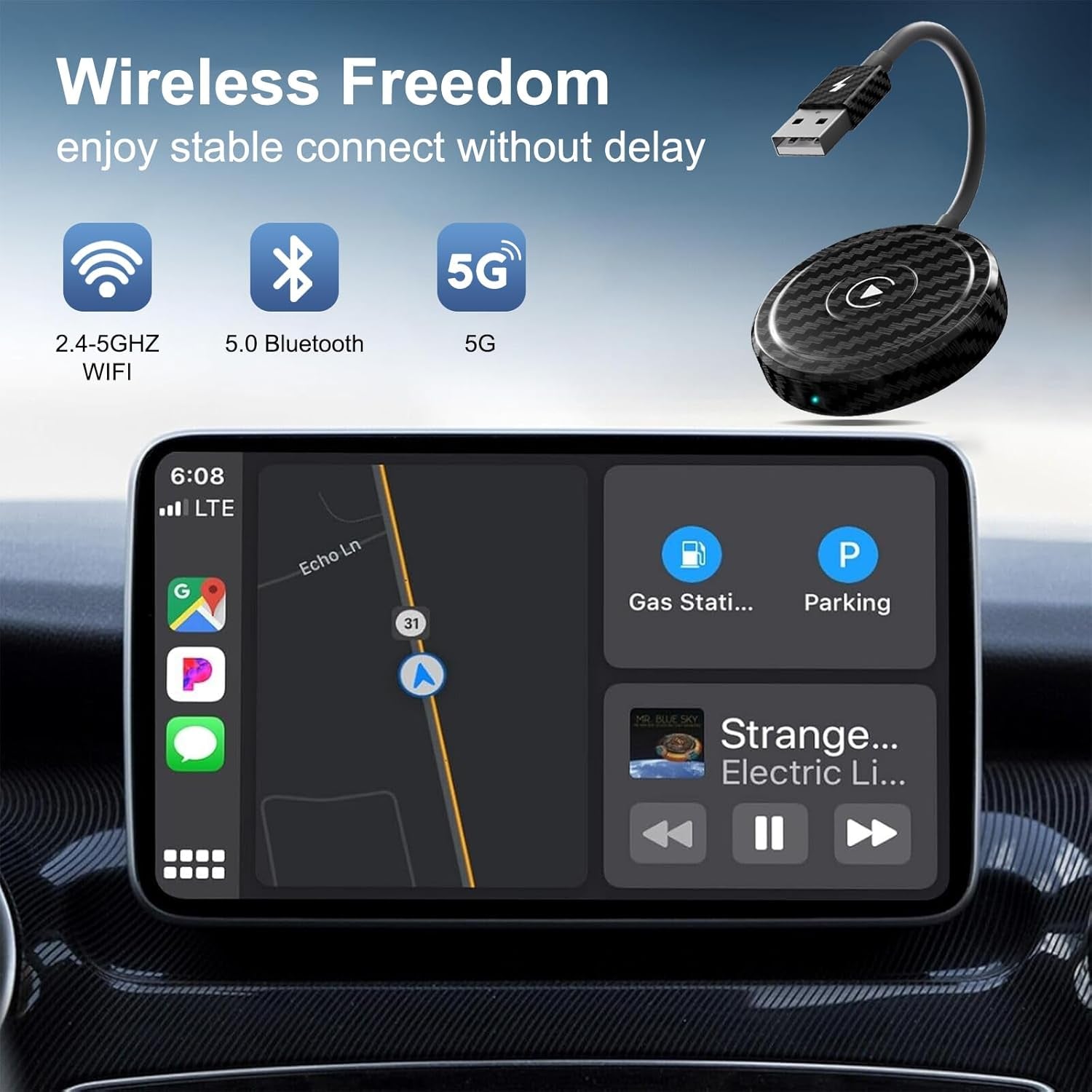 Carplay Wireless Adapter, Wireless Carplay Adapter for Apple 2024, Support Online Update Wired to Wireless Carplay Adapter, Super Mini Carplay Dongle for Iphone Plug and Play