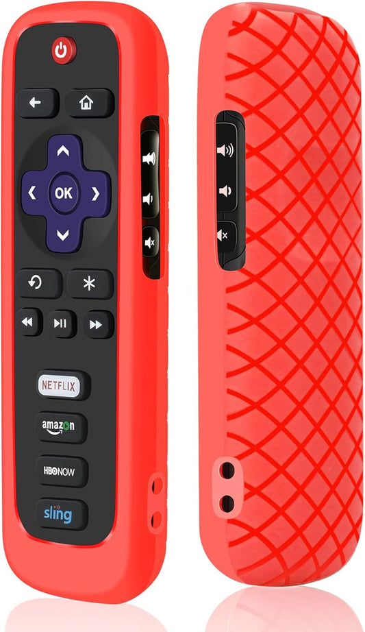 Remote Case for Roku, Battery Cover for TCL Roku Smart TV Steaming Stick Remote, Roku TV Remote Cover Silicone Protective Controller Universal Sleeve Skin Red