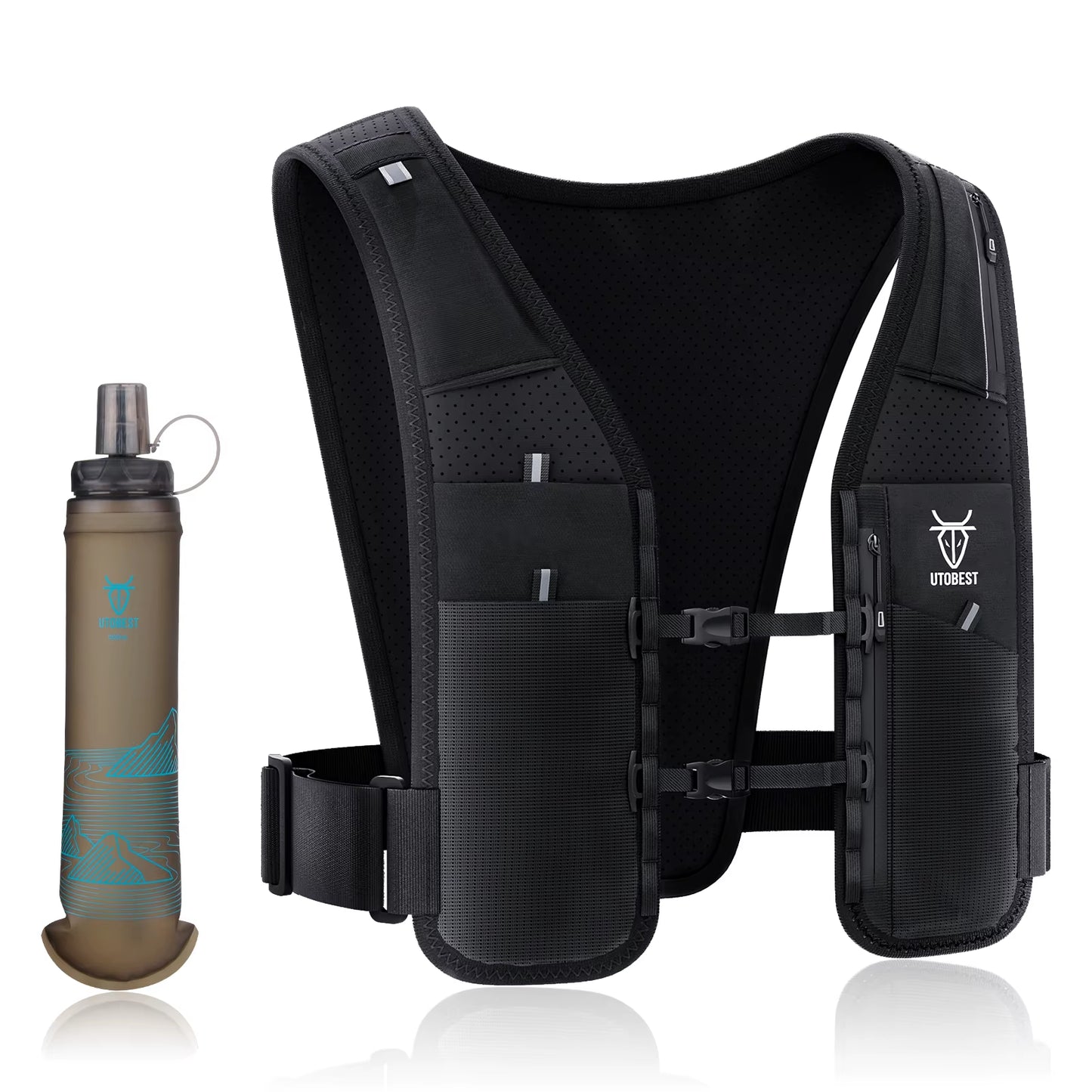UTR113 Reflective Running Hydration Vest Adjustable Phone Holder for Training Cycling Hiking