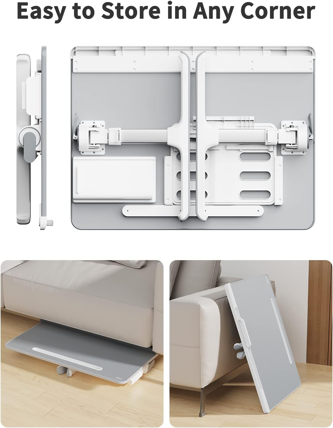Laptop Tray,  60*45Cm Table Lap for Bed, Multi-Purpose Premium Lapdesk, Height Angle Adjustable, with Book Stand, Drawer, Tablet Slot, for Eating, Working, Writing, Gaming, Drawing (Light Grey)