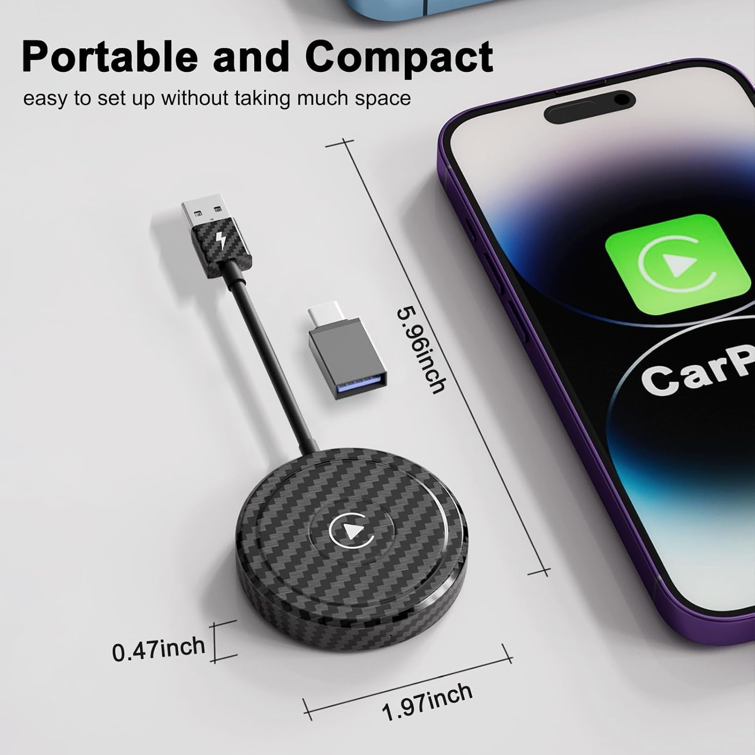 Carplay Wireless Adapter, Wireless Carplay Adapter for Apple 2024, Support Online Update Wired to Wireless Carplay Adapter, Super Mini Carplay Dongle for Iphone Plug and Play