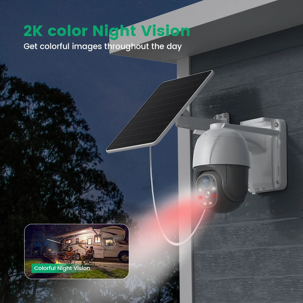 6MP Wireless Solar Camera Dual Lens Wifi PTZ Camera Outdoor Built-In Battery Video Surveillance Camera Long Time Standby Icsee