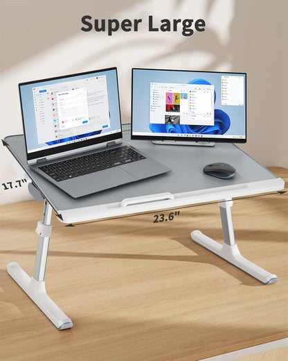 Laptop Tray,  60*45Cm Table Lap for Bed, Multi-Purpose Premium Lapdesk, Height Angle Adjustable, with Book Stand, Drawer, Tablet Slot, for Eating, Working, Writing, Gaming, Drawing (Light Grey)
