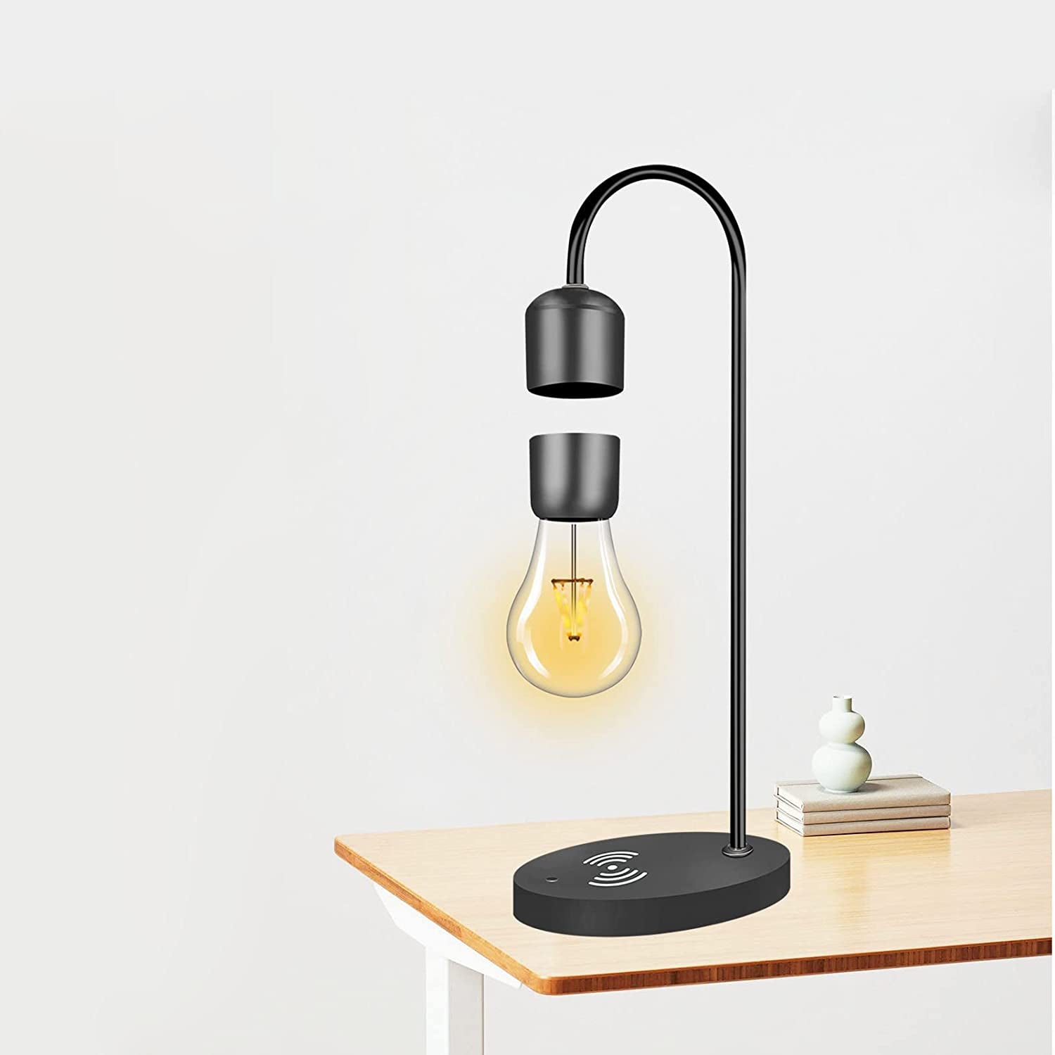 Magnetic Levitating Lamp with Wireless Phone Charger Floating Levitation Light Bulb Magnetic Table LED Night Light Bedroom Home Decoration Family Christmas Gift